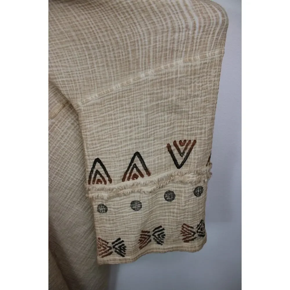 IKIKIZ Kimono Duster Women's OS Crinkle Cotton Cardigan Robe Tribal Missing Belt